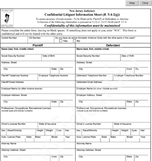 Confidential Litigant Information Sheet